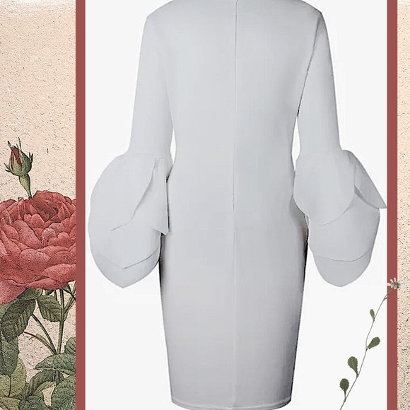 Bodycon Petal Sleeves Cocktail Evening Zipper Midi - Picture 10 of 11